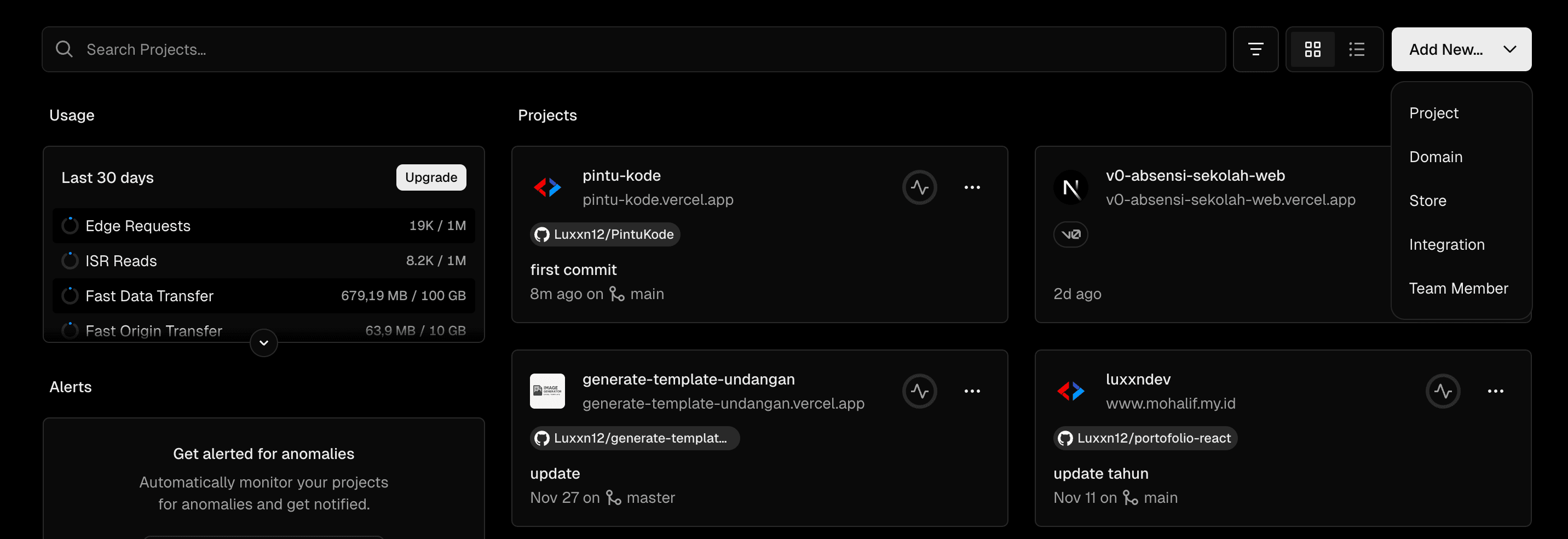 Vercel Dashboard